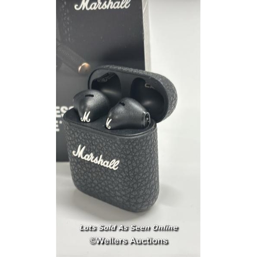 8920 - MARSHALL MINOR III WIRELESS EARBUDS IN BLACK / POWERS UP / MINIMAL SIGNS OF USE / CONNECTS TO BT / P... 