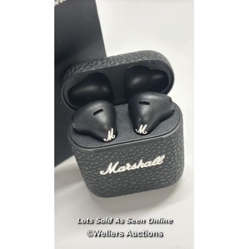 8920 - MARSHALL MINOR III WIRELESS EARBUDS IN BLACK / POWERS UP / MINIMAL SIGNS OF USE / CONNECTS TO BT / P... 