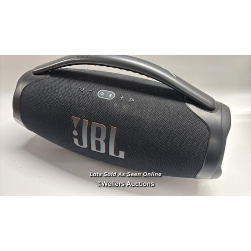 8930 - JBL BOOMBOX 3 PORTABLE BLUETOOTH SPEAKER / POWERS UP / SIGNS OF USE / CONNECTS TO BT / PLAYS MUSIC /... 