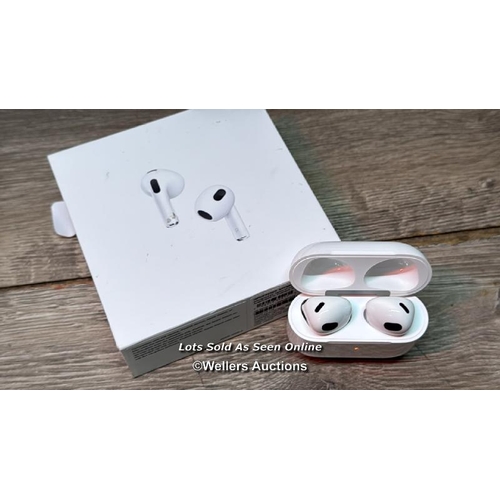 8968 - APPLE AIRPODS (3RD GEN) WITH LIGHTNING CHARGING CASE, MPNY3ZM/A / MINIMAL IF ANY SIGNS OF USE / POWE... 