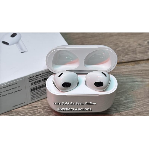 8968 - APPLE AIRPODS (3RD GEN) WITH LIGHTNING CHARGING CASE, MPNY3ZM/A / MINIMAL IF ANY SIGNS OF USE / POWE... 