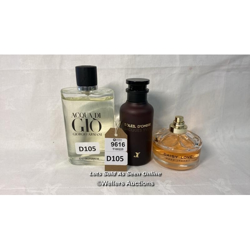 9616 - X3 PERFUM INCL. GIORGIO ARMANI ACQUA DI GIO, MARC JACOBS DAISY LOVE, JACQUES YVES SOLEIL D'OMBRE - A... 