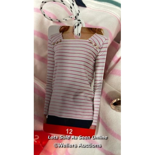 2058 - 20X LADIES NEW CREW CLOTHING COMPANY SQUARE NECK BRETON BUTTON STRIPE TOP / MIXED SIZES / C8