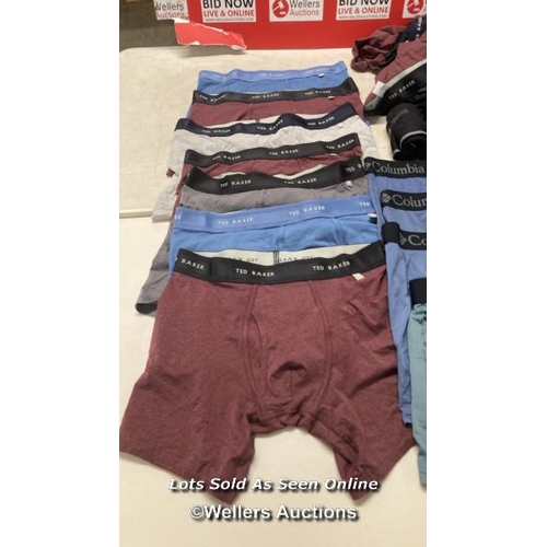 2083 - LARGE QTY OF GENTS NEW BOXER BRIEFS INCL. TED BAKER AND COLUMBIA / MIXED SIZES / C18