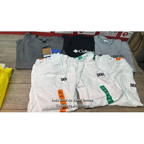 2257 - 7X GENTS NEW T-SHIRTS INCL. 4 X DKNY, 1 X NORTH FACE AND 2 X COLUMBIA / MIXED SIZES / D14 [85538]