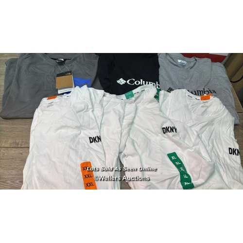 2257 - 7X GENTS NEW T-SHIRTS INCL. 4 X DKNY, 1 X NORTH FACE AND 2 X COLUMBIA / MIXED SIZES / D14 [85538]