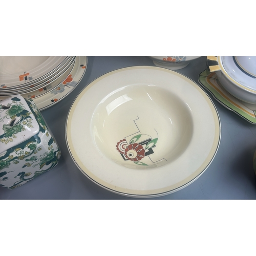 24 - Art deco porcelain including Grindley 'Creampetal', N.H.P bowls, Shelly soup bowl with lid and spoon... 