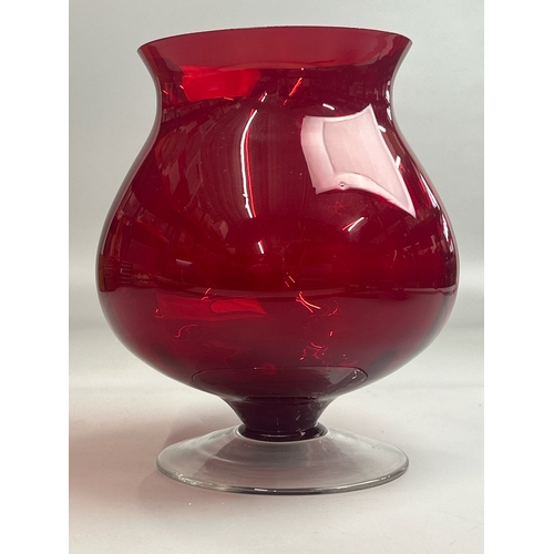 47 - A collection of red / cranberry glassware to include candle holders, vases and rose bowl (9) / AN9