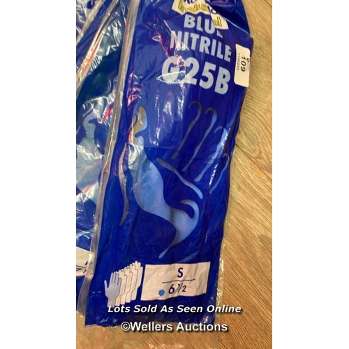 109 - 5X BLUE NITRILE G25B GLOVES / MIXED SIZES / NEW / F36