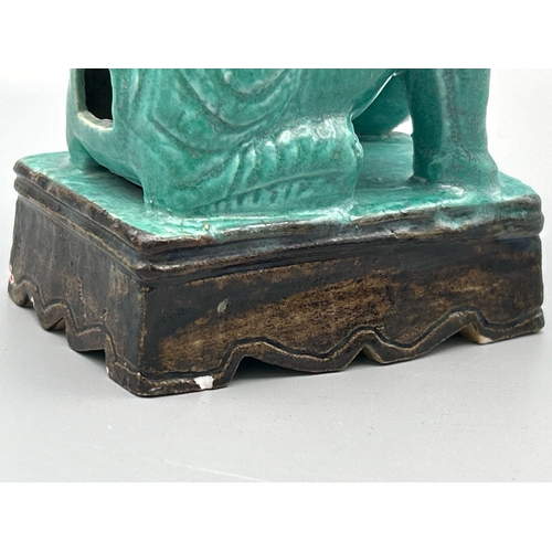 52 - Chinese green glazed Buddhist Lion joss-stick holder, Qing Dynasty, 12cm high / AN17