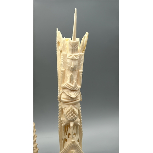 60 - Five Indonesian carved bone totems, four damaged and missing parts one shows signs of repair , talle... 