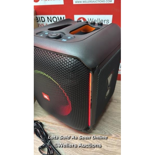 8988 - JBL PARTYBOX SPEAKER WITH MICROPHONE, APPEARS NEW OPEN BOX, CONNECTS TO BT, PLAYS MUSIC / E55