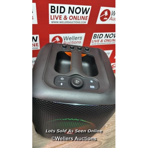 8988 - JBL PARTYBOX SPEAKER WITH MICROPHONE, APPEARS NEW OPEN BOX, CONNECTS TO BT, PLAYS MUSIC / E55