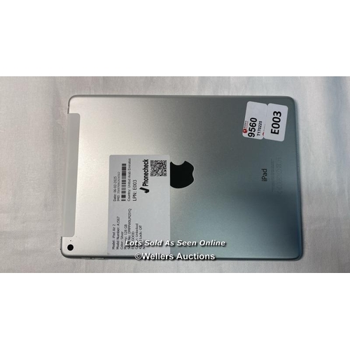 9560 - APPLE IPAD AIR 2/ A1567/ 128GB/ SILVER / I-CLOUD UNLOCKED/ IMEI: 356970062636562 - SCREEN DAMAGED