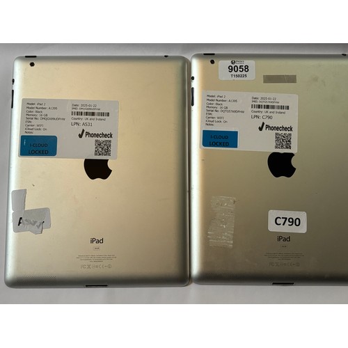 9058 - 2 X IPAD 2 / MODEL: A1395 / 16GB / I-CLOUD LOCKED