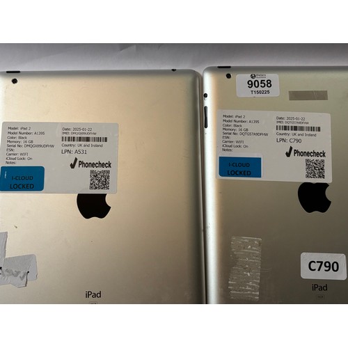 9058 - 2 X IPAD 2 / MODEL: A1395 / 16GB / I-CLOUD LOCKED