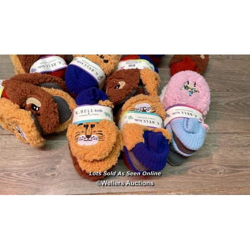 47 - X9 CHILDRENS NEW K.BELL SHERPA SLIPPERS - UK 10-13 CHILDRENS - 2 PAIRS PER PACK - SEE IMAGES / E10 [... 