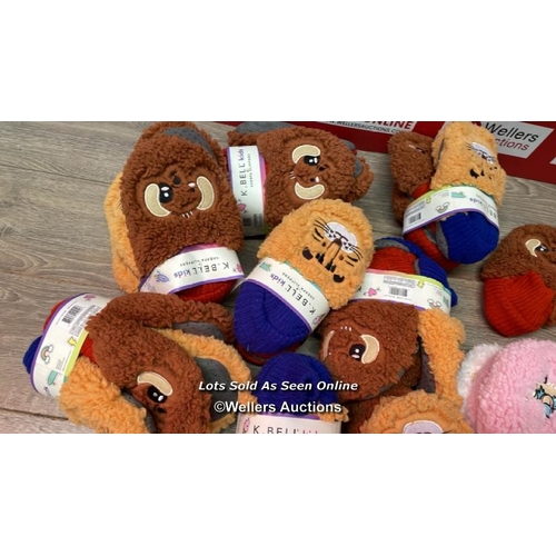 47 - X9 CHILDRENS NEW K.BELL SHERPA SLIPPERS - UK 10-13 CHILDRENS - 2 PAIRS PER PACK - SEE IMAGES / E10 [... 