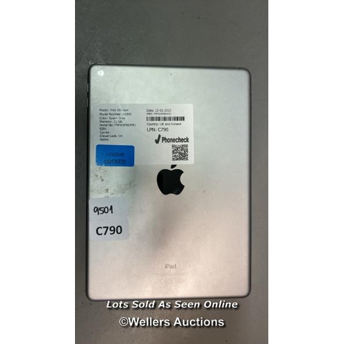 9501 - APPLE IPAD 6TH GEN/ A1893/ SPACE GRAY/ 32GB/ I-CLOUD LOCKED/ IMEI: F9FXDF8BJF8J