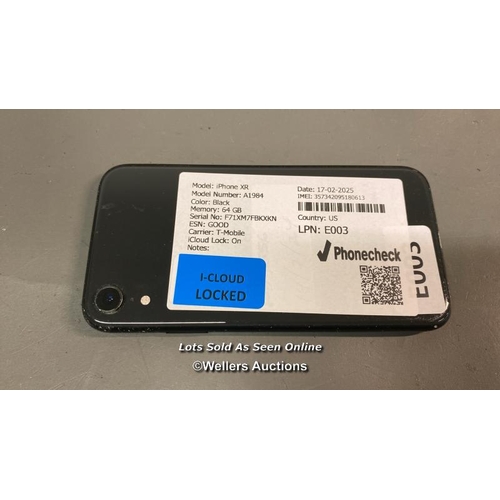 9587 - IPHONE XR/ A1984/ BLACK/64GB/ IMEI-357342095180613 (I-CLOUD LOCKED)