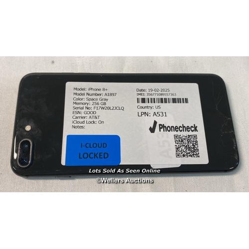 9736 - IPHONE 8+/ A1897/ SPACE GRAY/256GB/ IMEI-356771089557363  (I-CLOUD LOCKED)