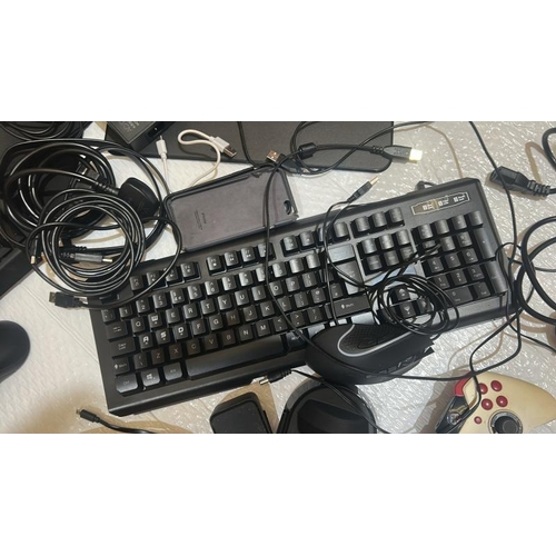 1 - Box of assorted computer and gaming accessories incl. keyboards, mouses, and controllers / Container... 