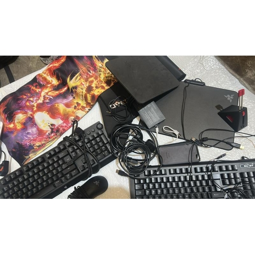 1 - Box of assorted computer and gaming accessories incl. keyboards, mouses, and controllers / Container... 