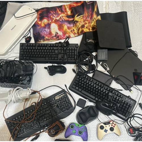 1 - Box of assorted computer and gaming accessories incl. keyboards, mouses, and controllers / Container... 