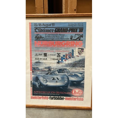 54 - Motorsport interest - two framed pictures including a poster for Nurburgring Grand prix August 1981,... 