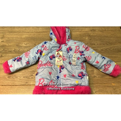 5693 - KIDS NEW BARBIE REVERSIBLE JACKET - 3T - SEE IMAGES / E38