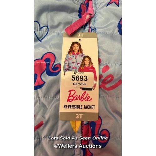 5693 - KIDS NEW BARBIE REVERSIBLE JACKET - 3T - SEE IMAGES / E38