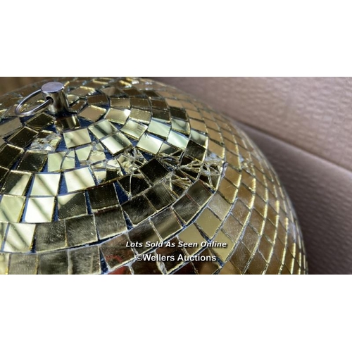 8004 - 3 X GOLD MIRRORED DISCO BALLS / SLIGHT DAMAGE SEE IMAGES