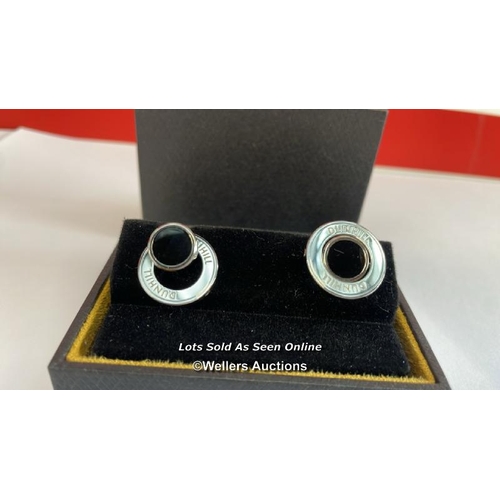 8012 - RRP: 340 - GENTS DUNHILL SILVER AND BLACK CUFFLINKS / ONE DAMAGED SEE IMAGES / G48