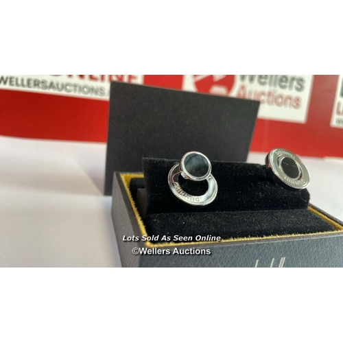 8012 - RRP: 340 - GENTS DUNHILL SILVER AND BLACK CUFFLINKS / ONE DAMAGED SEE IMAGES / G48