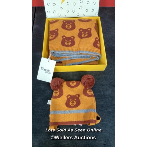 8170 - RRP: �42 THE BONNIE MOB BEAR GIFT SET/  3-6 MTHS / GREY AND HONEY / MISSING INTARSIA PLAYSUIT / G53