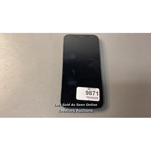 9871 - IPHONE 12/ A2403/ BLACK/128GB/ IMEI-352704130543656 (I-CLOUD LOCKED) (BACK DAMAGE)