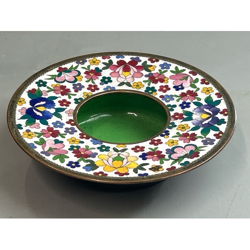 24 - Enamel bowl and two vintage Cloisonne floral dishes / T12