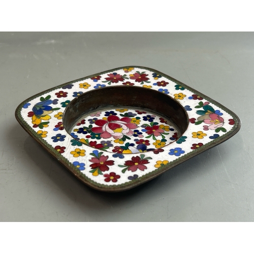 24 - Enamel bowl and two vintage Cloisonne floral dishes / T12