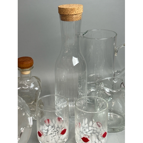 27 - Glassware including a Holmegaard bowl set and frosted glass candle holders and Broste glasses, jugs ... 