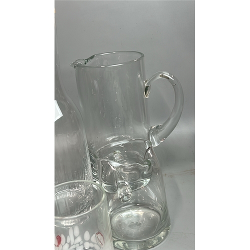 27 - Glassware including a Holmegaard bowl set and frosted glass candle holders and Broste glasses, jugs ... 