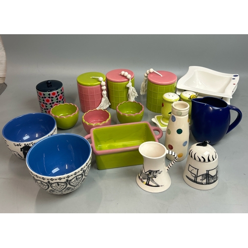 44 - A collection of colourful kitchenware including Anthropologie, Hoganas, Bridgewater and Villeroy & B... 