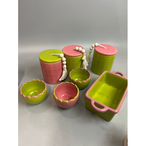 44 - A collection of colourful kitchenware including Anthropologie, Hoganas, Bridgewater and Villeroy & B... 