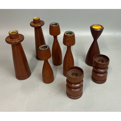 45 - Collection of wooden Candlestick holders, tallest 20cm high / T22