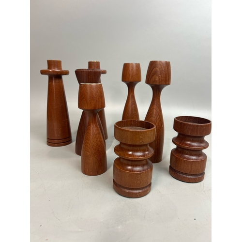 45 - Collection of wooden Candlestick holders, tallest 20cm high / T22