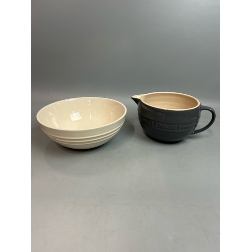 59 - Le Creuset ceramic mixing bowl, 26cm diameter and mixing bowl-jug / T28