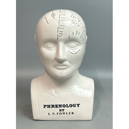 66 - A ceramic Phrenology bust by LN Fowler, 29cm high / T32