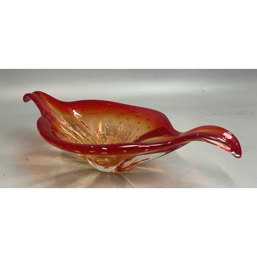 72 - A red 'Art Murano' glass fruit bowl, 38cm wide and Murano hourglass, 17cm high / T33