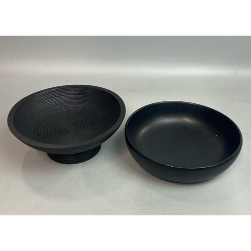 78 - Two black wood bowls including Stako Sweden / T34