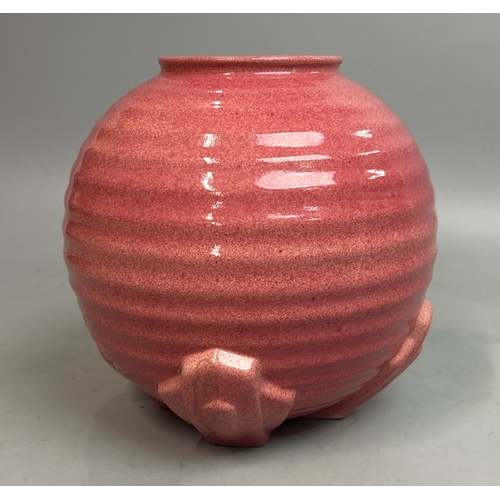 80 - A vintage art deco pink glazed round footed vase, 18cm high / T35