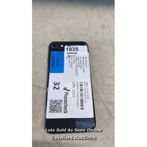 1835 - IPHONE 8/ A1905/ SPACE GRAY/ 64GB/ IMEI: 359495088470140/ I-CLOUD LOCKED - SCREEN DAMAGED  / H52